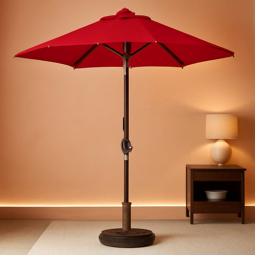 9FT Patio Umbrella Outdoor with Heavy Duty Base Included,Table Umbrella with Push Button Tilt and Crank, UV Protection Waterproof for Yard/Outdoor/Wedding Parties and Events - Red