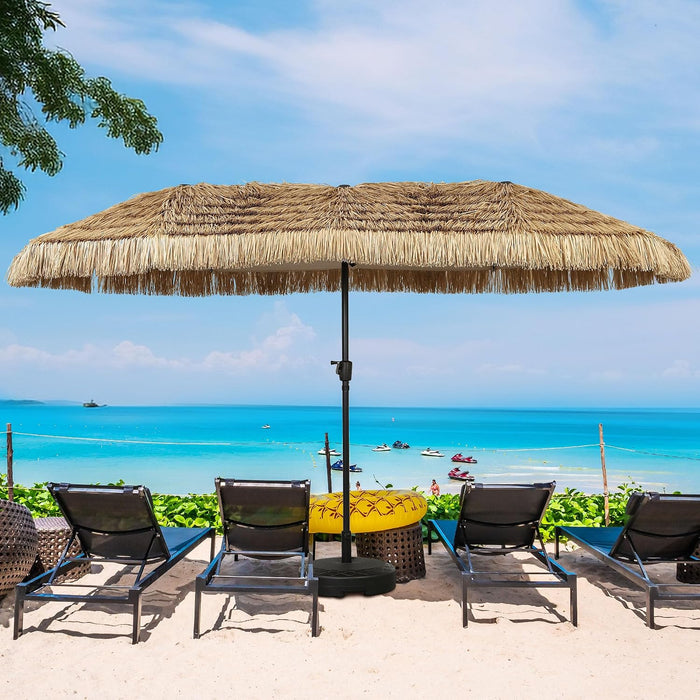 13Ft Thatch Umbrella Tiki Bench Umbrella with Crank, Water-Resistant for Bench, Patio,Pool