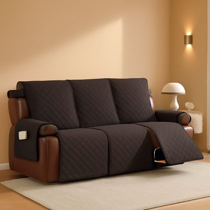 Waterproof Recliner Sofa Cover, Non-Slip Reclining Couch Covers for 3 Seat, Recliner Couch Cover Furniture Protector with Elastic Straps for Pets, Kids, Chocolate