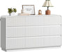White Dresser Fluted 9 Drawers Dresser for Bedroom, 59" Wide Wood Chest of Drawers with Hidden Handles & Rounded Corners, Modern TV Stand Storage Cabinet for Living Room, Hallway, Entryway