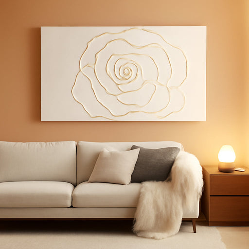 Textured Wall Art Abstract Floral Painting White Pictures Wall Decor Gold Line Art 24"X 48" Large Artwork for Living Room Bedroom Office Wall Decor