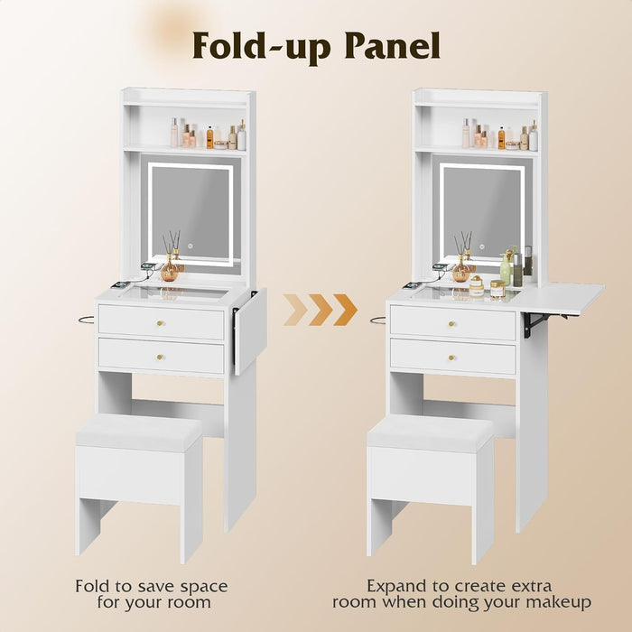 Small White Vanity Desk With Lighted Mirror Integrated