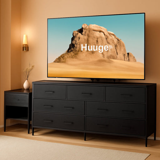 63 Inch TV Stand Dresser for Bedroom, Long Dresser with 10 Fabric Drawers, TV Stand for 55, 65, 70 Inch TV, Entertainment Center, Wide Chest of Drawer, Black