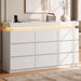 9 Drawer Dresser with LED Lights and Charging Station, Modern White Dresser