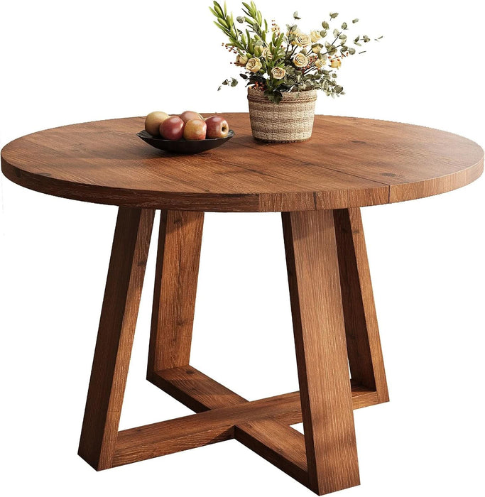 47 Inch round Dining Table for 4-6, Solid Wood Kitchen Table with Cross Base, Modern Kitchen & Dining Room Furniture, Farmhouse Accent Dinner Table for Kitchen Living Room, Light Brown