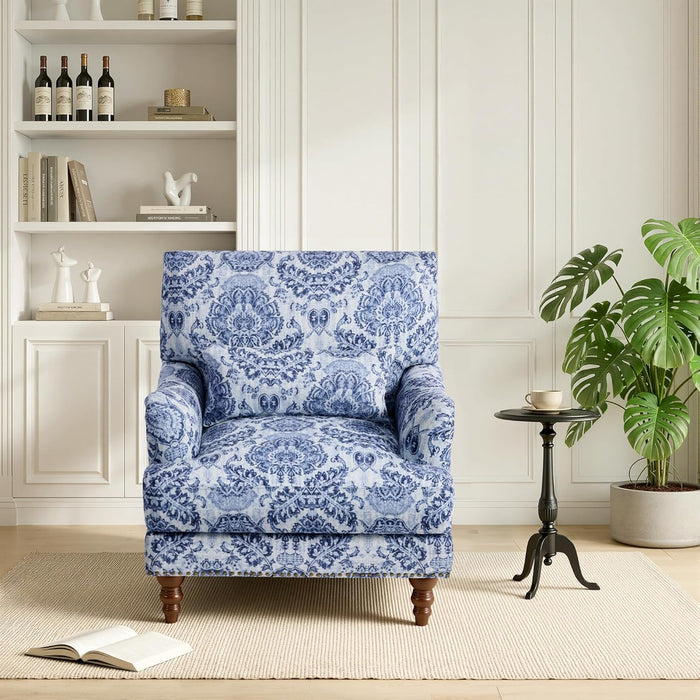 Navy Floral Fabric Armchair With Removable Cushion