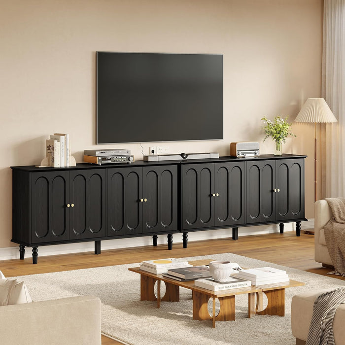 63 Inch Buffet Cabinet with Storage, Arched Sideboard Cabinet with 4 Doors and Adjustable Shelves, Wooden Coffee Bar for Kitchen, Living Room, Entryway, Black
