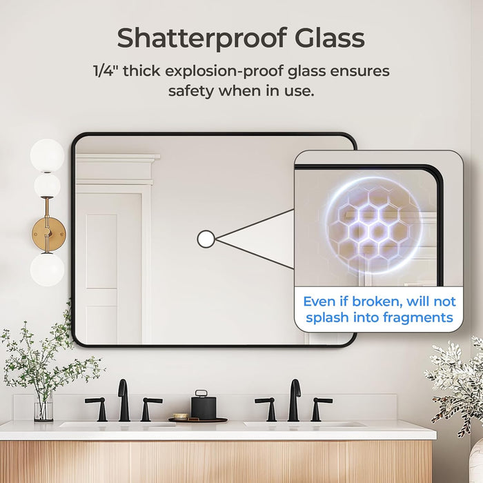 Black Bathroom Mirror for over Sink 30 X 40 Inch, Metal Frame Rectangle Vanity Mirror, Modern Farmhouse, Wall Mounted
