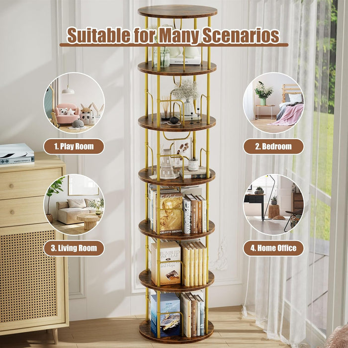 6 Tier RotatingBookshelf CornerDisplayUnit GoldFinish
