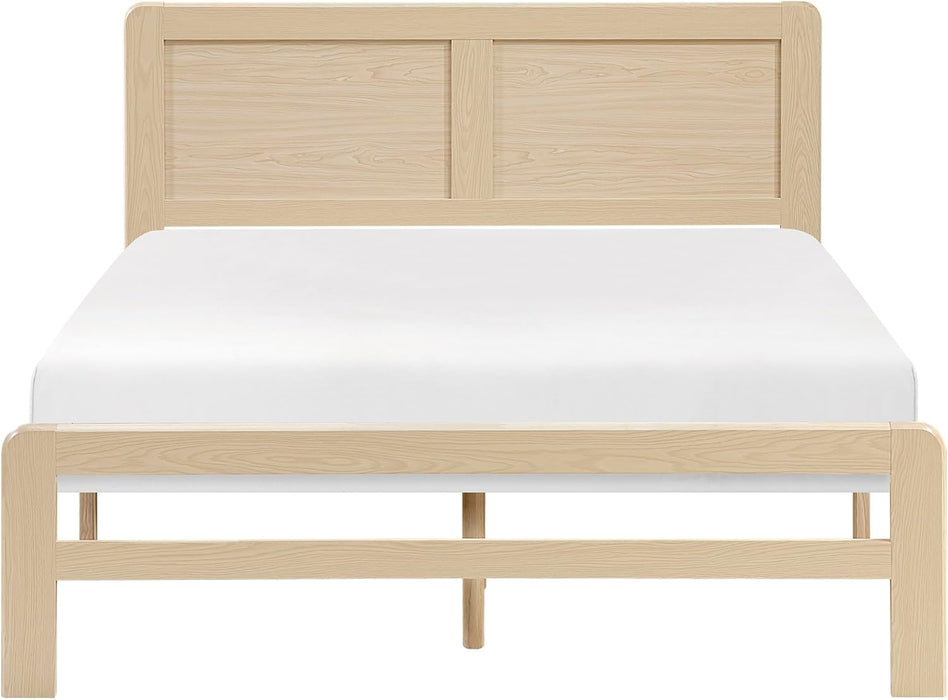 Queen Platform Bed, Faux Wood Veneer Platform Bed Frame with Panel Headboard, Strong Wooden Slats Support, No Box Spring Required, Easy Assembly, Natural