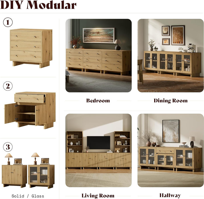 6 Drawer Dresser, 63In Wood Dresser for Bedroom, Oak Dresser Drawer