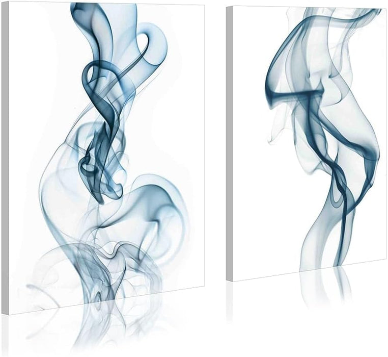 Abstract Pictures Painting Canvas - 2 Piece Blue Smoke Abstract Wall Art for Living Room Bedroom Office Wall Deocr