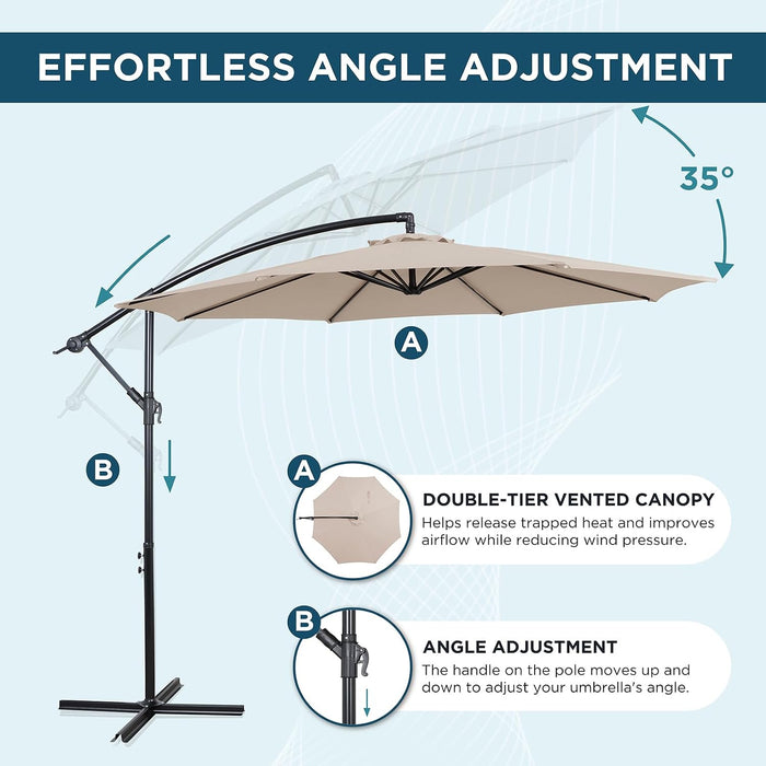 10FT Outdoor Offset Umbrella, Cantilever Patio Umbrella with Infinite Tilt, UV Resistant & Water-Repellent Canopy & Cross Base for Garden, Yard & Deck