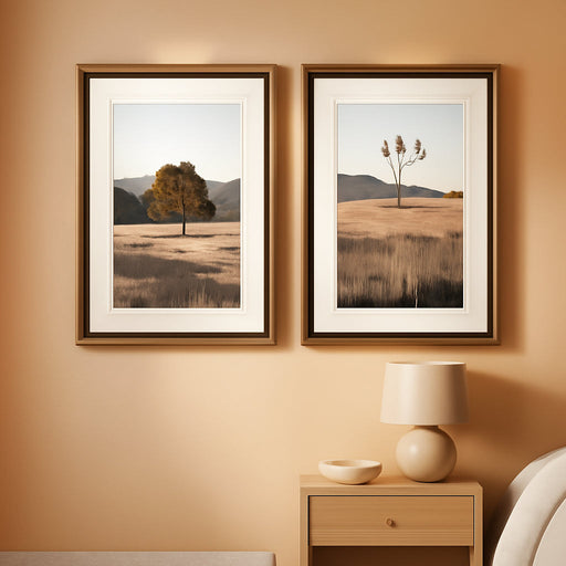 Framed Rustic Landscape Wall Art Set of 2 – Country Farmhouse Decor with Tree and Windmill Prints Western – Vintage Frame Wall Decor for Living Room, Bedroom, or Office– 16"X20"X2