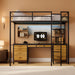 Full Size Loft Bed with Desk and 8 Storage Drawers, Metal Loft Beds Full with LED Lights & Charging Sation, Heavy Duty Loft Bed Frame with 6 Storage Shelves, Space-Saving, Rustic Brown