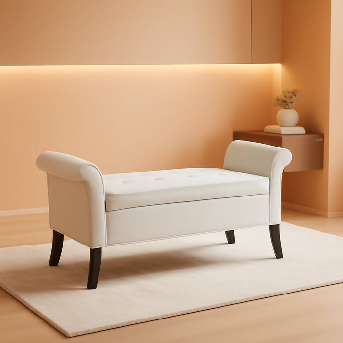 Ottoman with Storage, 52" Storage Ottoman Bench with Safety Hinge, Upholstered Bench with Seating for Bedroom, Living Room, Holds up to 661 Lb, Fresh White