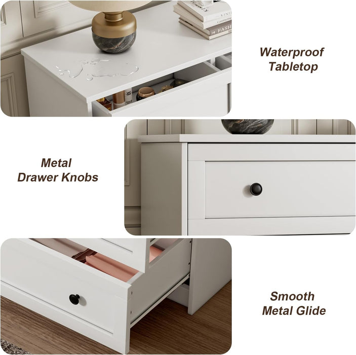 55In White 8 Drawer Double Dresser for Bedroom,Large Wood Storage Chest