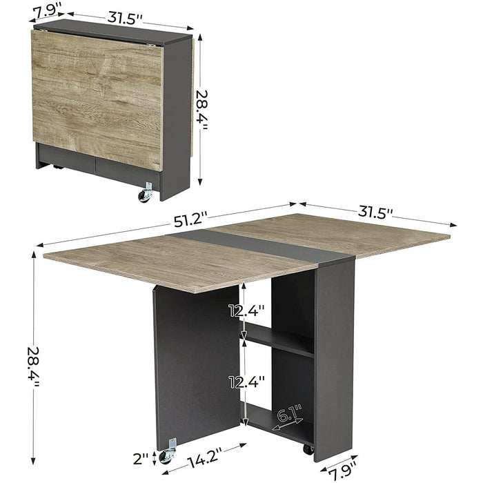 Folding Dining Table with Drop Leaf and Storage