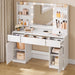 VASAGLE KAILYN Collection - Vanity Desk with Mirror and 9 LED Bulbs, Modern Vanity Makeup Table with Power Outlets, Dressing Table with 2 Cabinets, for Bedroom, Cloud White URDT142WB01S