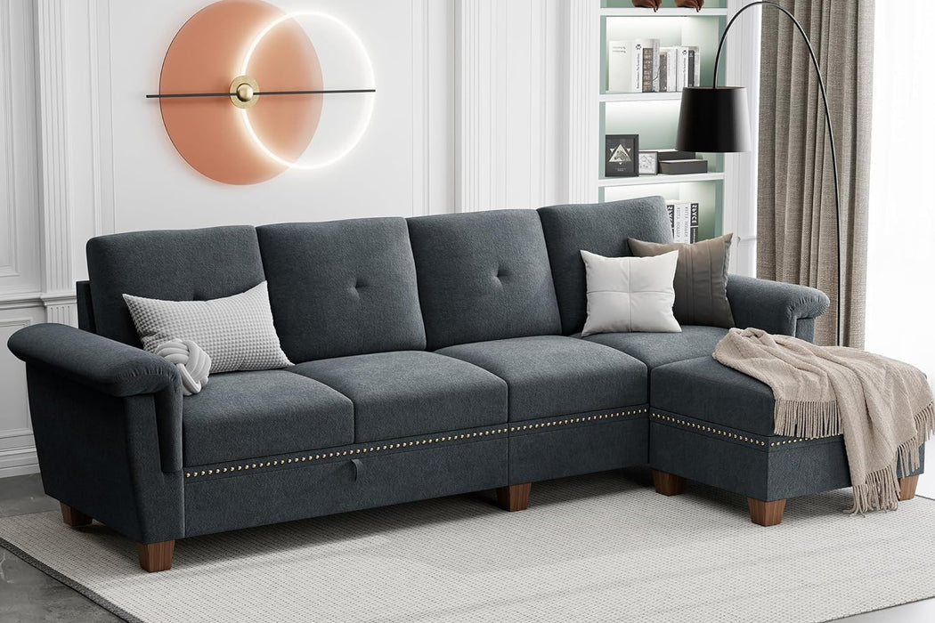 Dark Gray L-Shaped Sectional Couch with Storage