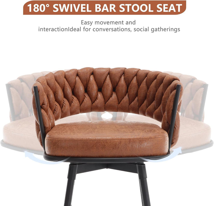 BV Bar Height Bar Stools Set of 2, 30 Inch Seat Height Bar Stools, 180° Swivel Barstools with Woven Back and Footrest, Suede Fabric Counter Stools for Kitchen Island, Bar Pub