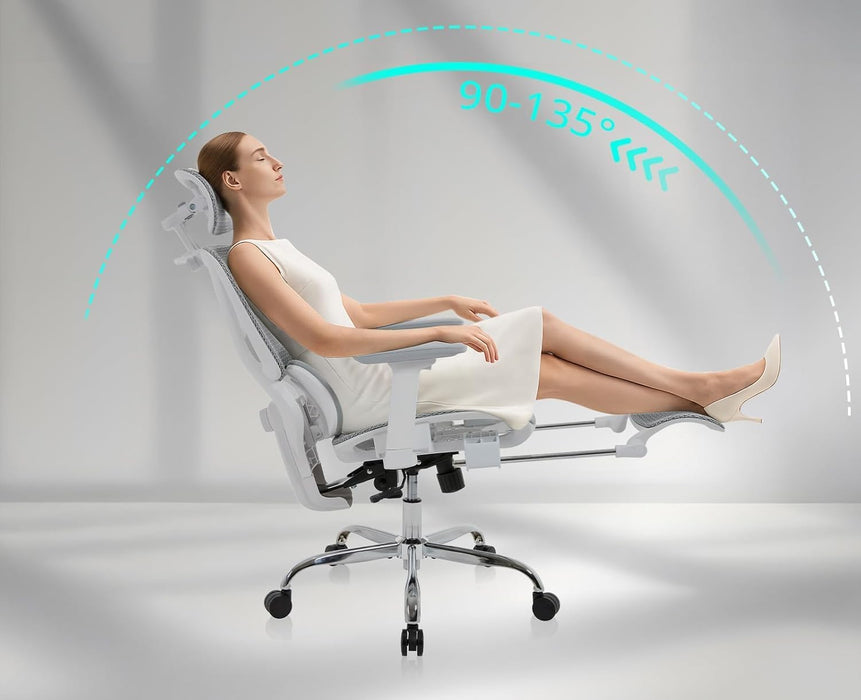 Big & Tall Ergonomic Mesh Office Chair 350Lbs, High Back Reclining Gaming Desk Chair with 3D Headrest, Adjustable Armrests, Lumbar Support & Retractable Footrest, Gray