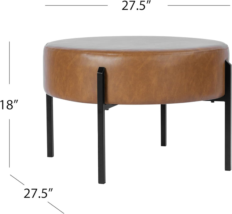 Modern round Ottoman, Home Décor,Upholstered round Velvet Foot Rest Ottoman - Carmel Faux Leather Small