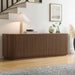 Fortitude 75" Fluted Curved Sideboard Buffet with 4 Doors in Walnut – Modern Media Console TV Stand with Adjustable Shelves and Cable Management – Office Credenza Storage Cabinet