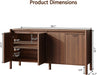 59 Inch Walnut Buffet Cabinet, Mid Century Wood Sideboard Storage | 4 Doors and Adjustable Shelves, Solid Wood round Legs. Ideal for Kitchen, Living Room, Coffee Bar, Dining Room.