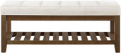 Large Rectangular Upholstered Tufted Linen Ottoman Bench, Padded Bench with Solid Wood Shelf-Ivory