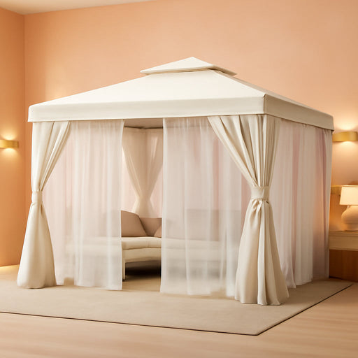 12x12 Patio Gazebo Cream White PrivacyScreen Weatherproof