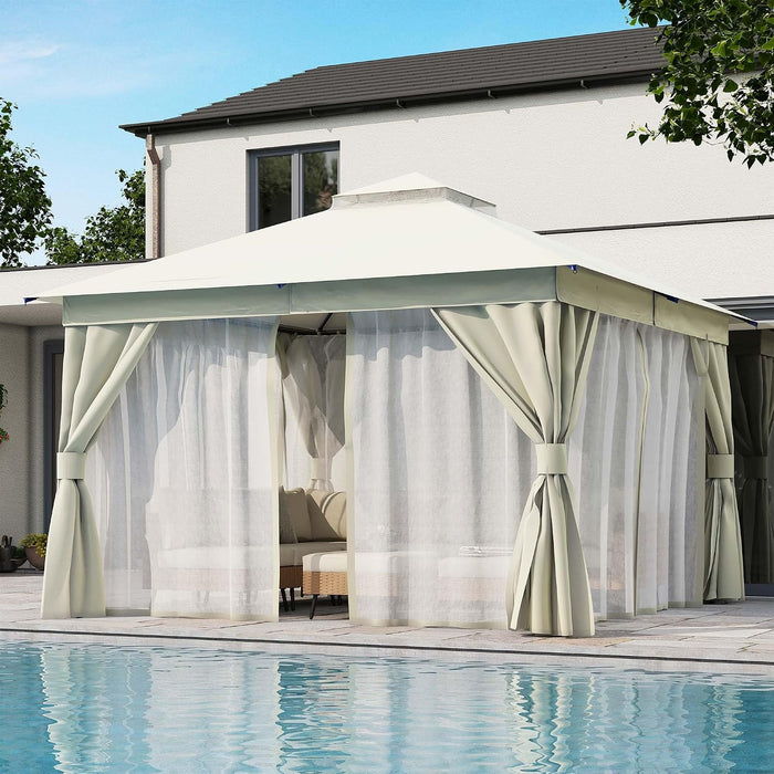 12x12 Patio Gazebo Cream White PrivacyScreen Weatherproof