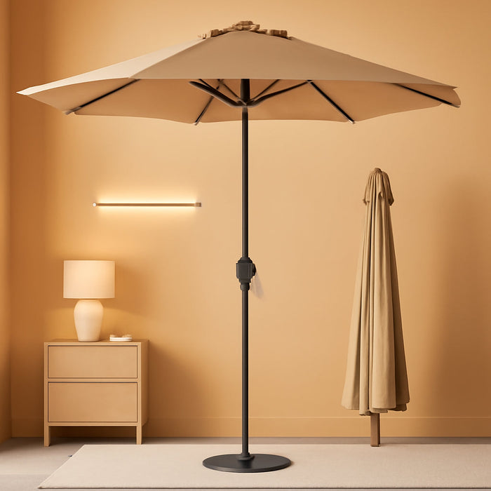 10Ft Outdoor Steel Polyester Market Patio Umbrella W/Crank, Easy Push Button, Tilt, Table Compatible - Tan