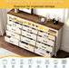 Farmhouse 12 Drawer Dresser with LED Lights, 71" Wide Large Chest of Drawers for Bedroom, Modern Wood Dresser Storage Organizer with Charging Station for Living Room, Bedroom, Hallway, Beige