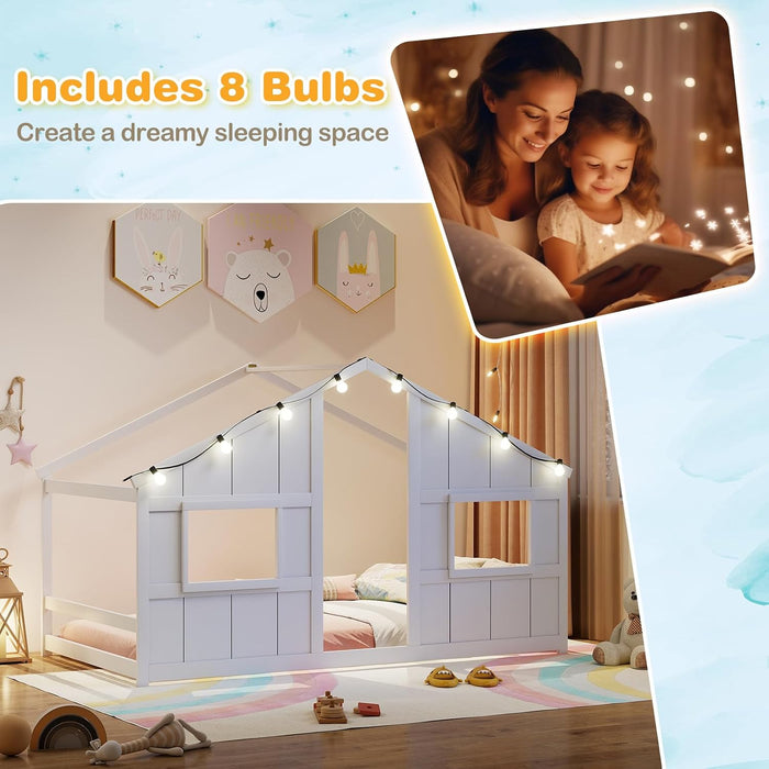 Twin Floor Bed LowProfile SolidWood LEDLights White