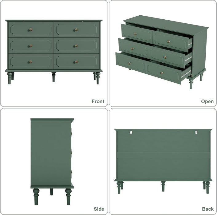 Dresser for Bedroom with 6 Drawers, 47" Vintage Chest of Drawers