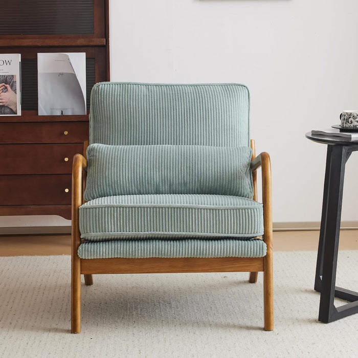 Teal Corduroy Mid Century Modern Upholstered Armchair