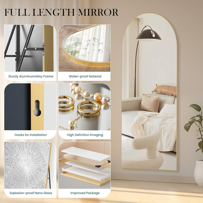 Full Length Mirror, Full Body Floor Mirror with Aluminum Alloy Thin Frame, Wall or Standing Mirror for Bedroom, Living Room, Dressing Room