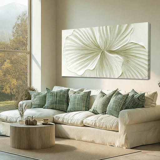 Large Green Flower Wall Art Plant Ginkgo Canvas Hand-Drawn Painting Modern 29X58 Abstract Botanical Artwork Minimalist Decoration for Living Room Bedroom Office