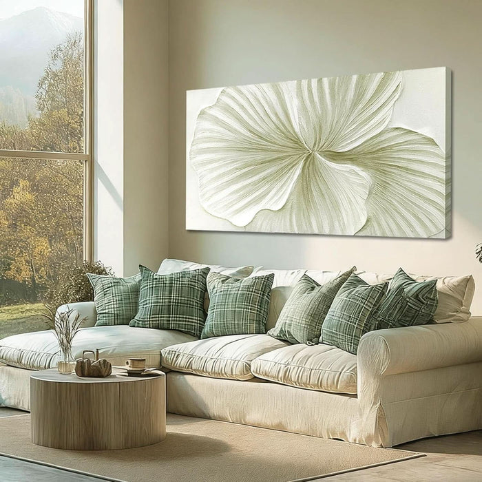 Large Green Flower Wall Art Plant Ginkgo Canvas Hand-Drawn Painting Modern 29X58 Abstract Botanical Artwork Minimalist Decoration for Living Room Bedroom Office
