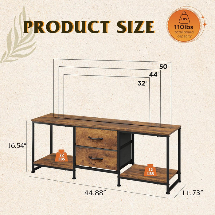 TV Stand Dresser with 2 Drawers, Entertainment Center for 50" Inch TV with Open Storage Shelves, Industrial Media Console for Bedroom, Living Room, Rustic Brown