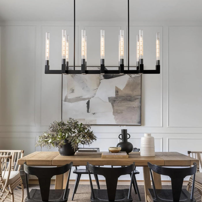 Black Farmhouse Dining Room Linear Chandelier Fixture