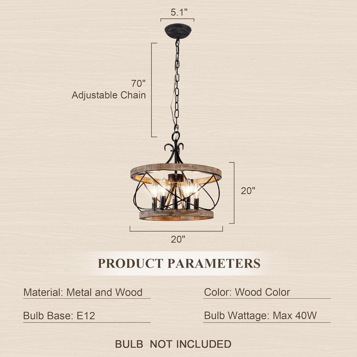 20 Inch Handcrafted Wood Farmhouse Drum Chandelier