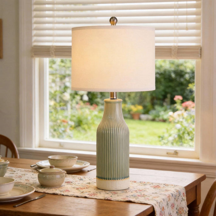 23.5" Bedside Lamps Set of 2,Green Ceramic Table Lamp for Bedroom
