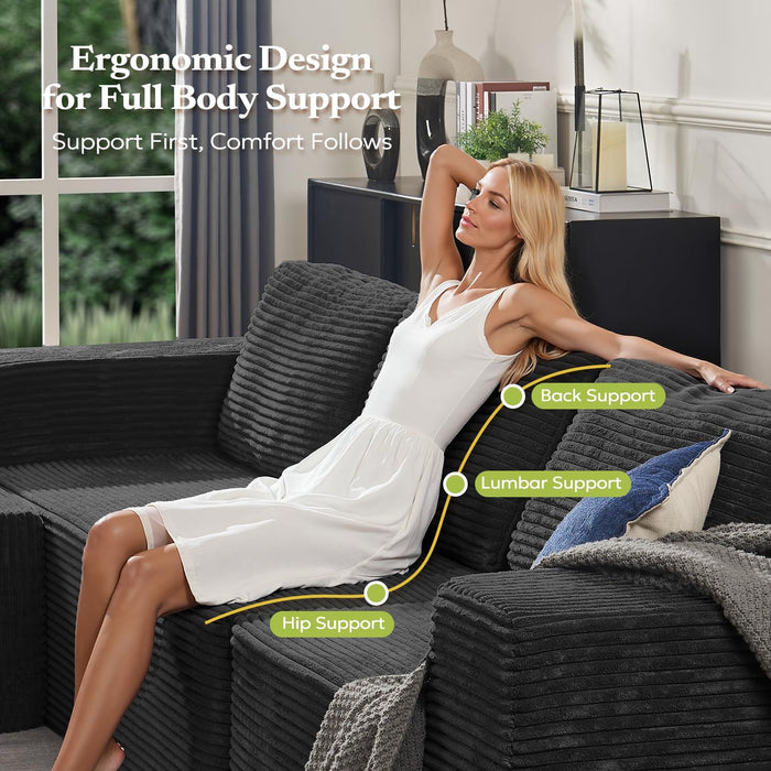 106 Inch Modular Sectional Sofa Black CorduroyFabric