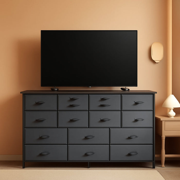 TV Stand Dresser 60''TV Stand with Charging Station TV Stands for Living Room Long Dresser for Bedroom TV Stand with 16 Drawers Storage TV Stand for Bedroom Dresser 51.1''W*11.8''D*34.8''H