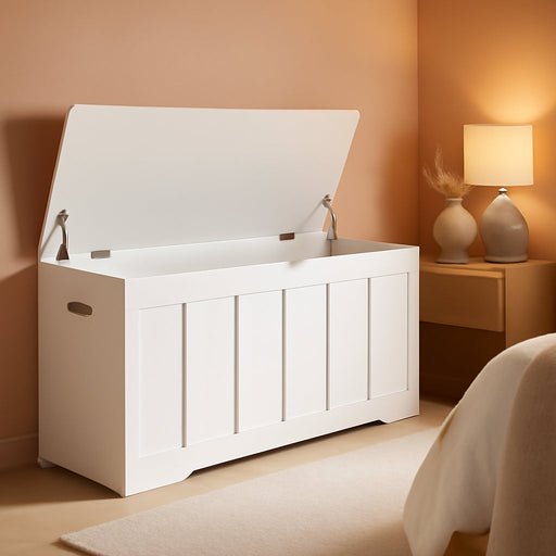 47.2" Storage Chest Extra Large,Storage Trunk with 2 Safety Hinges,Wooden Storage Bench,Shoe Bench,47.2X15.7X19.1 Inch,Easy Assembly,Storage Bench for Bedroom,Living Room,Entryway(White).