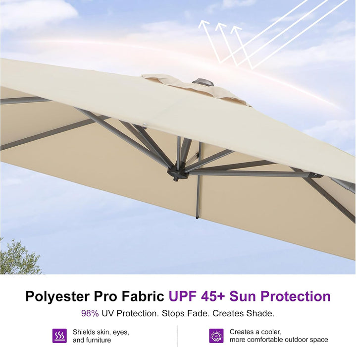 Patio Umbrella with Base 9' X 11.5' 360° Rotation Control Beige