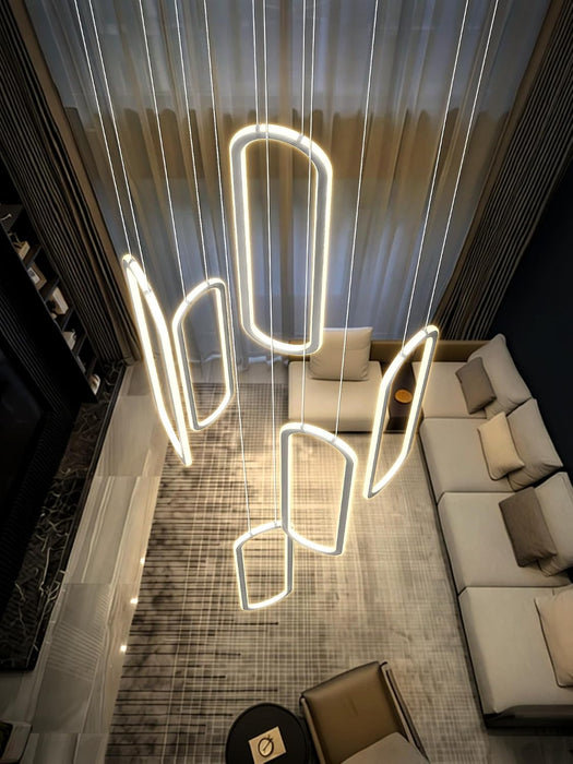 Contemporary Chrome LED Chandelier Dimmable Six Rings
