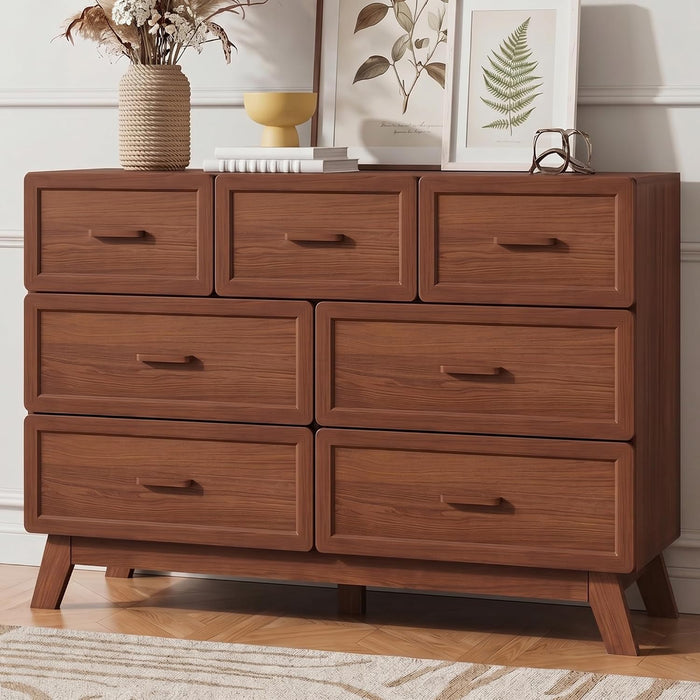 Walnut 7 Drawer Dresser for Bedroom, 47" Wide Chest of Drawers